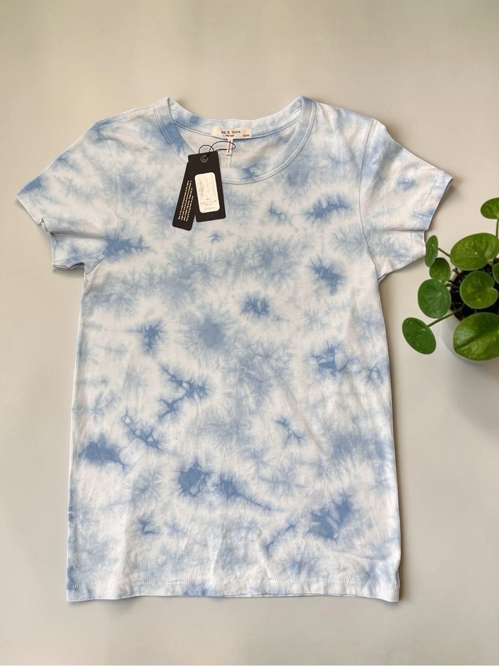 rag & bone Light Blue Tie-Dye Crew Neck Short Sleeve Tee XS